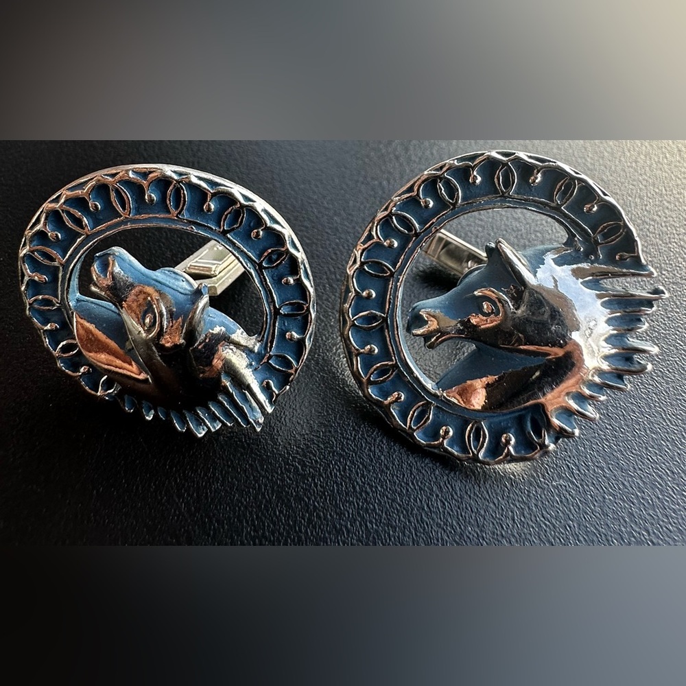 Vintage Swank Horse Head, Blue  Enamel Men's Cufflinks - Picture 2 of 4